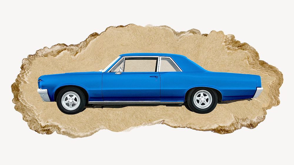 Classic car, ripped paper collage element