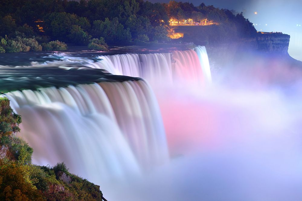 Colorful Niagara falls during evening. Free public domain CC0 image.