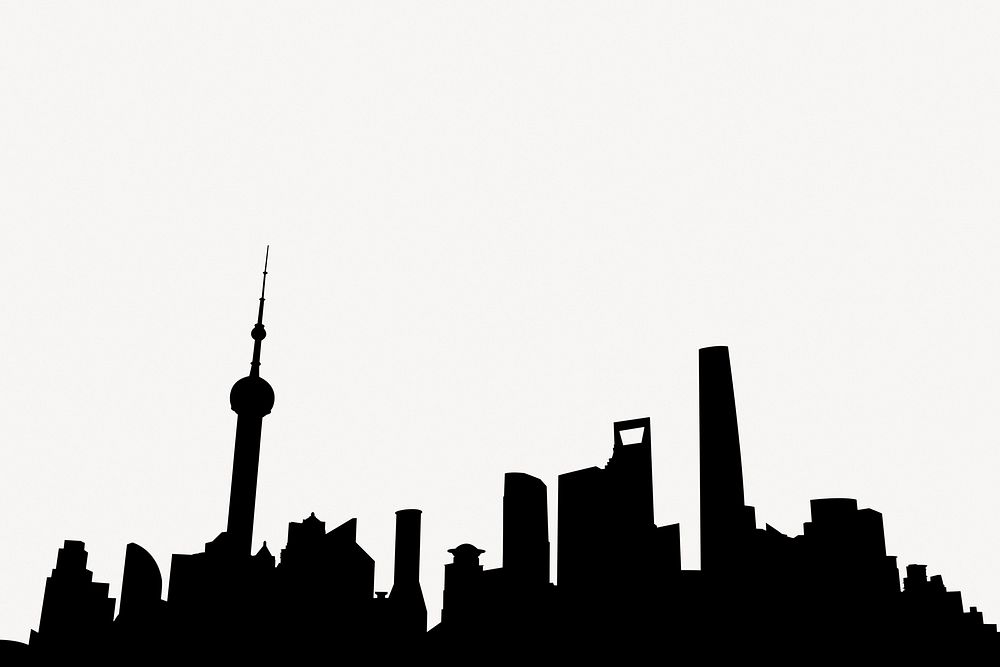 Skyline silhouette collage element, Shanghai psd