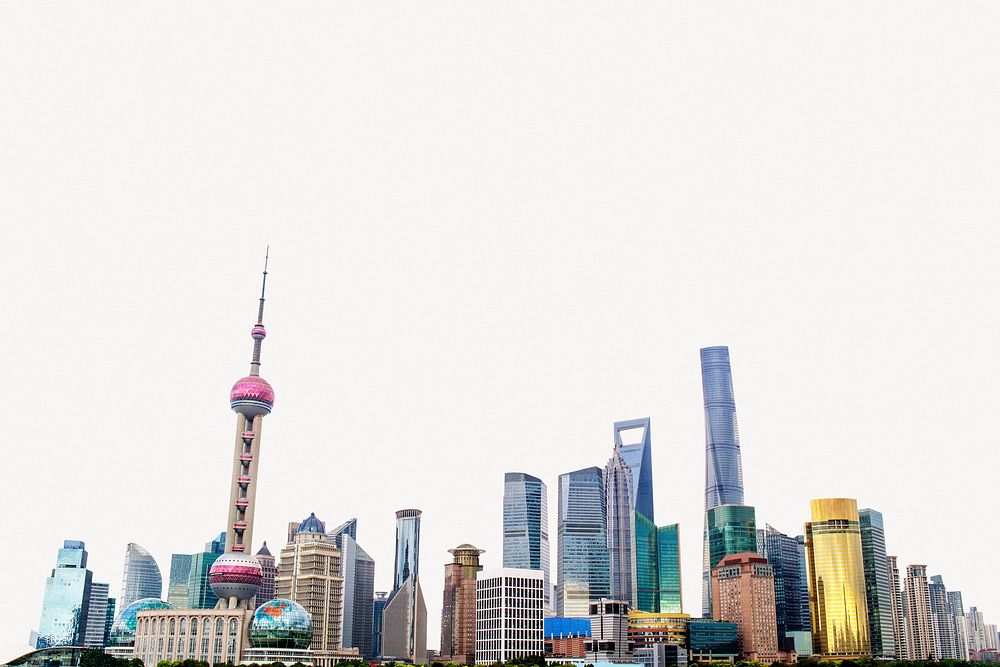 Shanghai skyline collage element psd