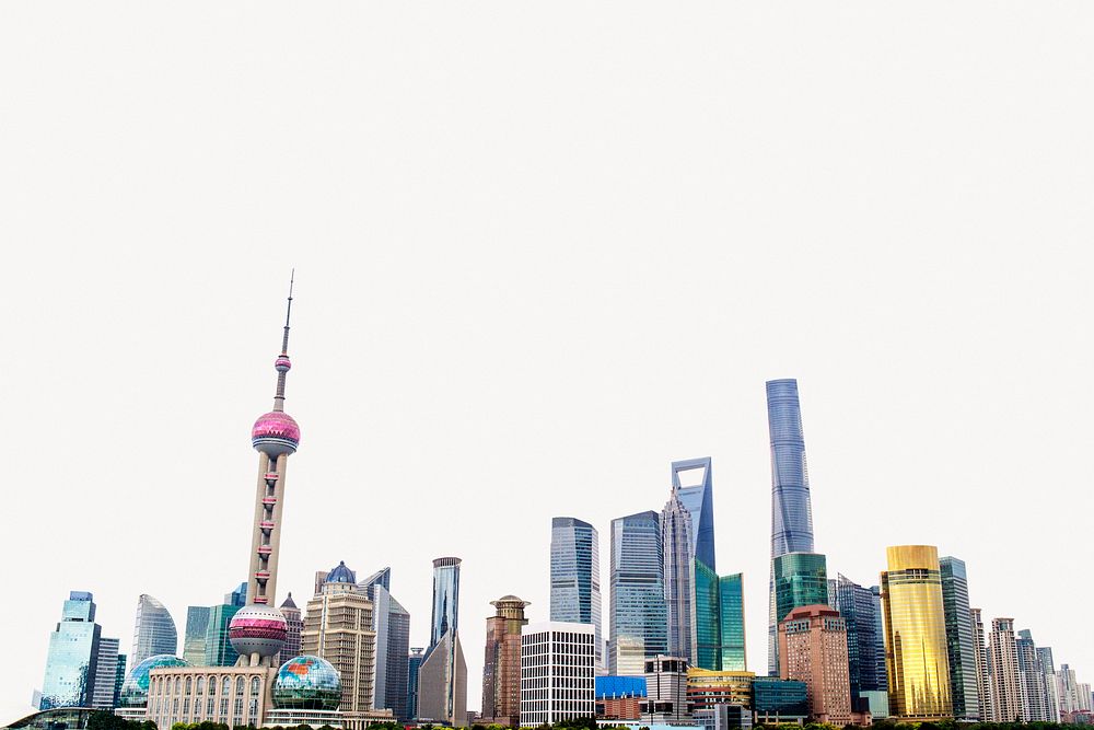 Shanghai skyline background border, daytime