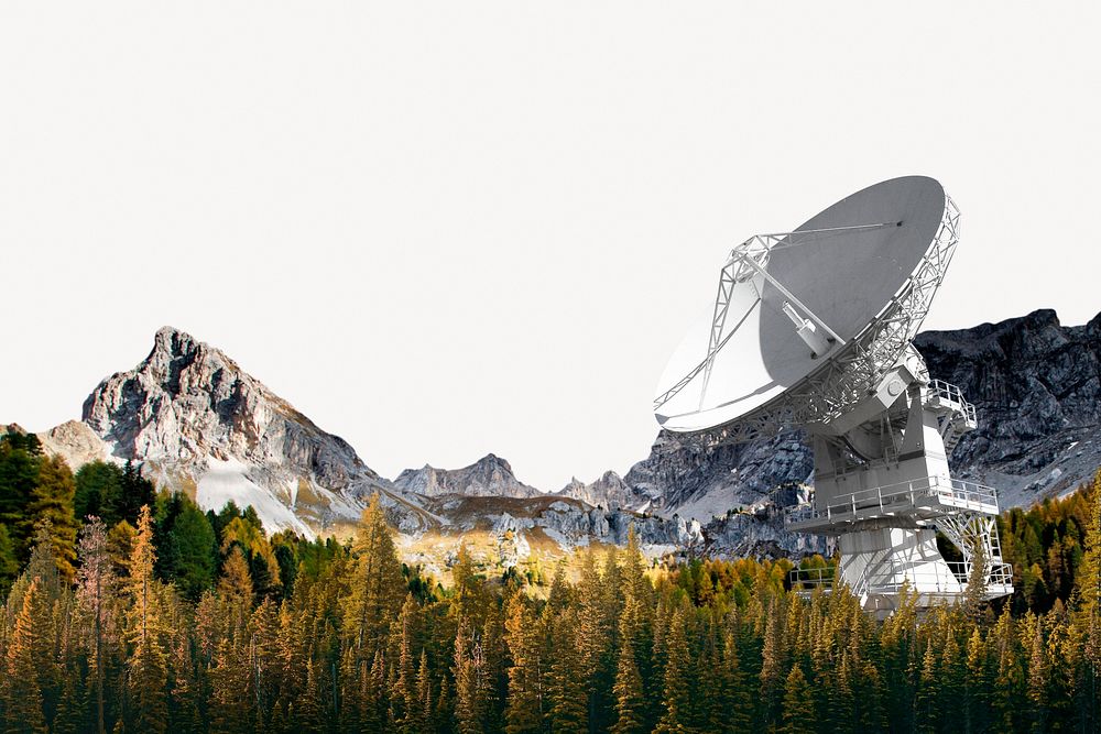 Satellite dish landscape image on white background