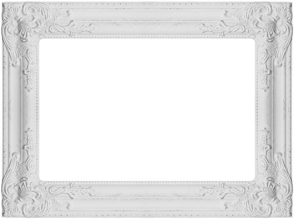 Carved white picture frame on white background