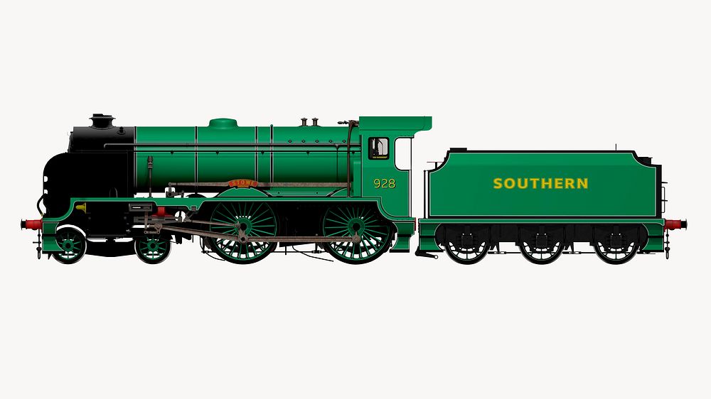 Green train, vehicle isolated image