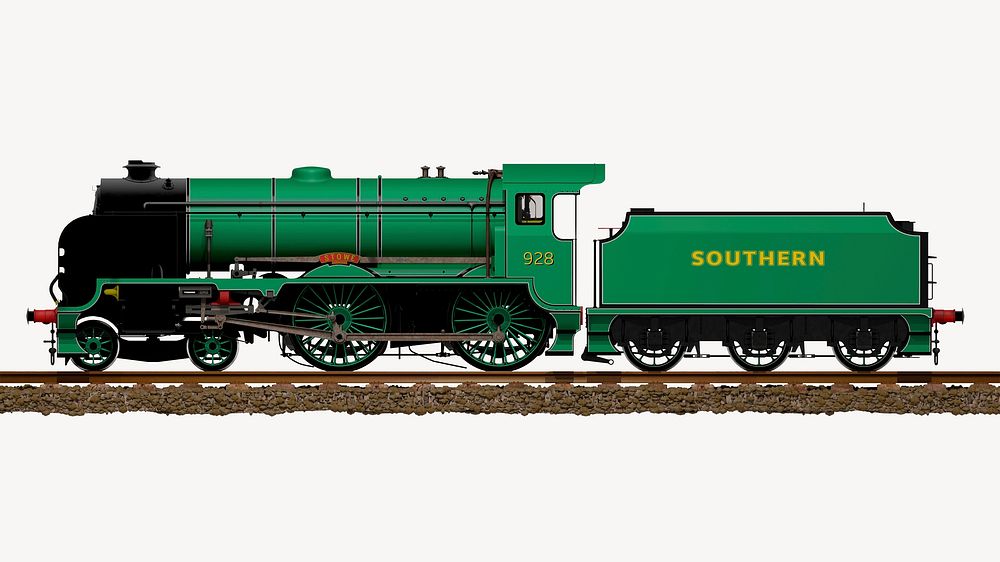 Green train sticker, vehicle isolated image psd