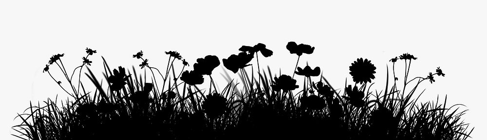 Black flower silhouette border, floral illustration