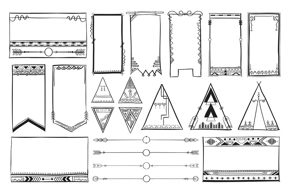 Doodle hand drawn vector ornamental bohemian style set