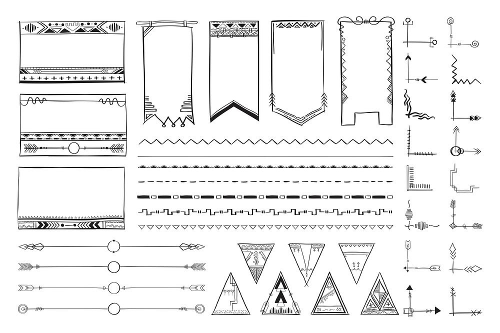 Psd doodle hand drawn ornamental bohemian style set