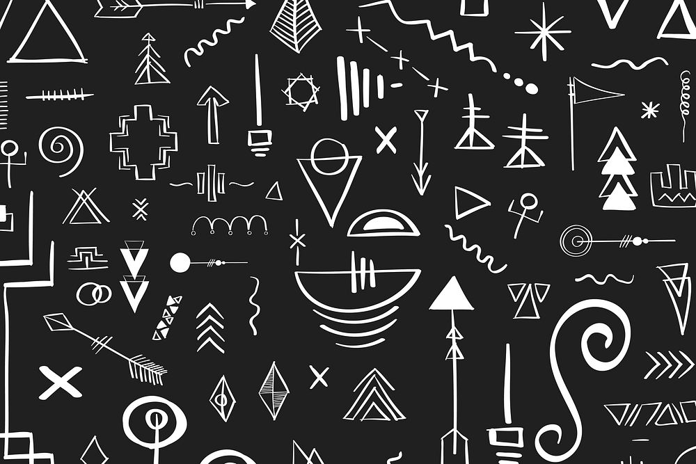 Bohemian tribal doodle pattern vector black background