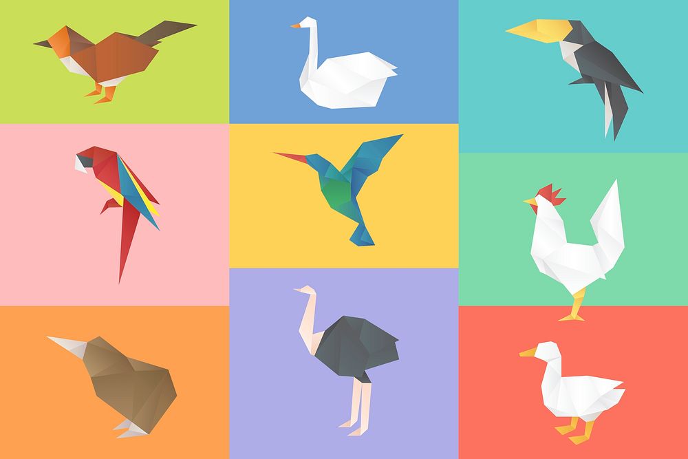 Animals vector origami paper polygon illustration collection