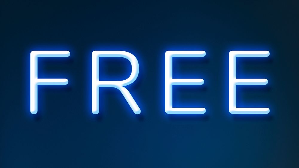 FREE neon word typography on a blue background