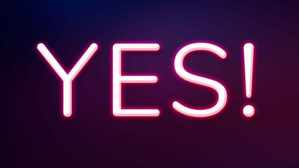 YES neon word typography on a purple background