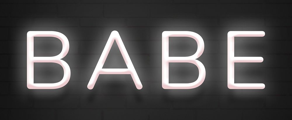 Glowing neon BABE typography on a black background