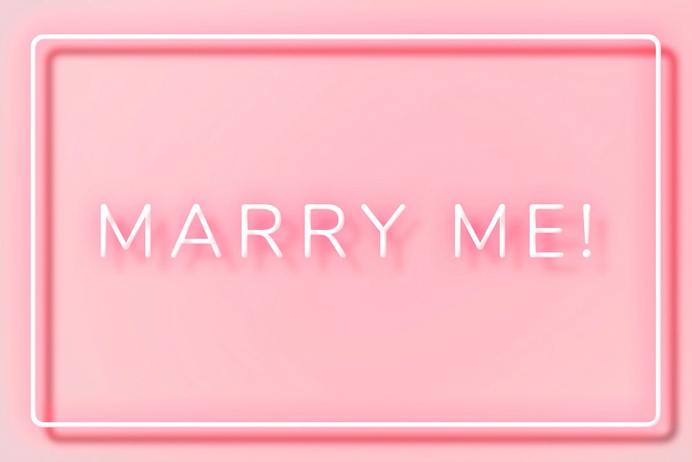 Glowing Marry me neon typography on a pink background