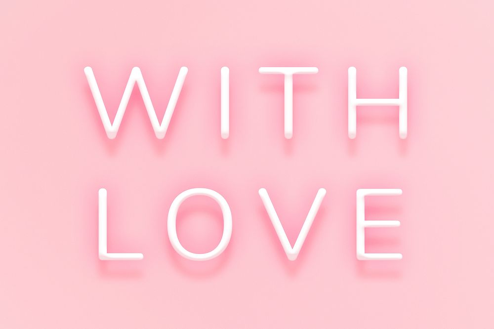 Glowing with love neon typography on a pink background