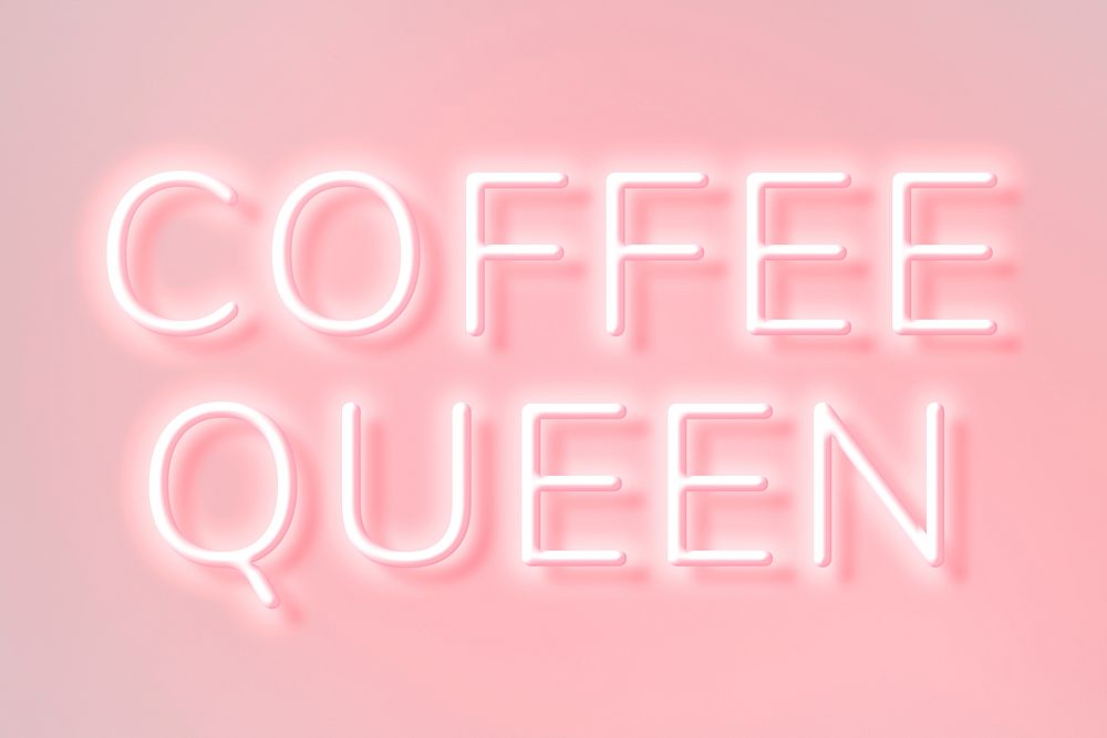 Retro coffee queen pink neon lettering