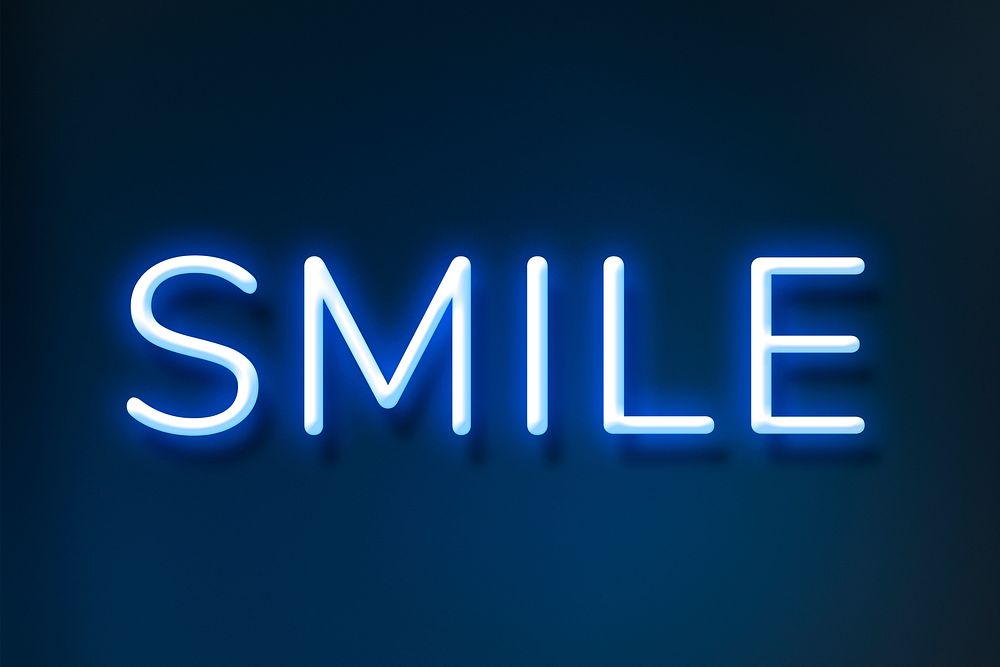 Glowing smile blue neon word