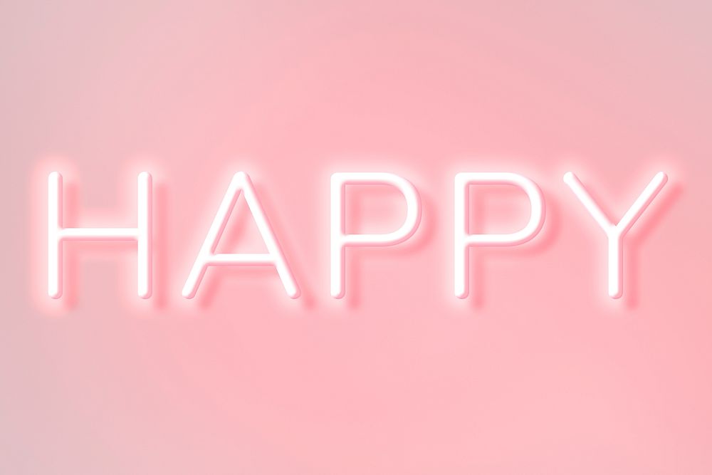 Glowing happy pink neon text