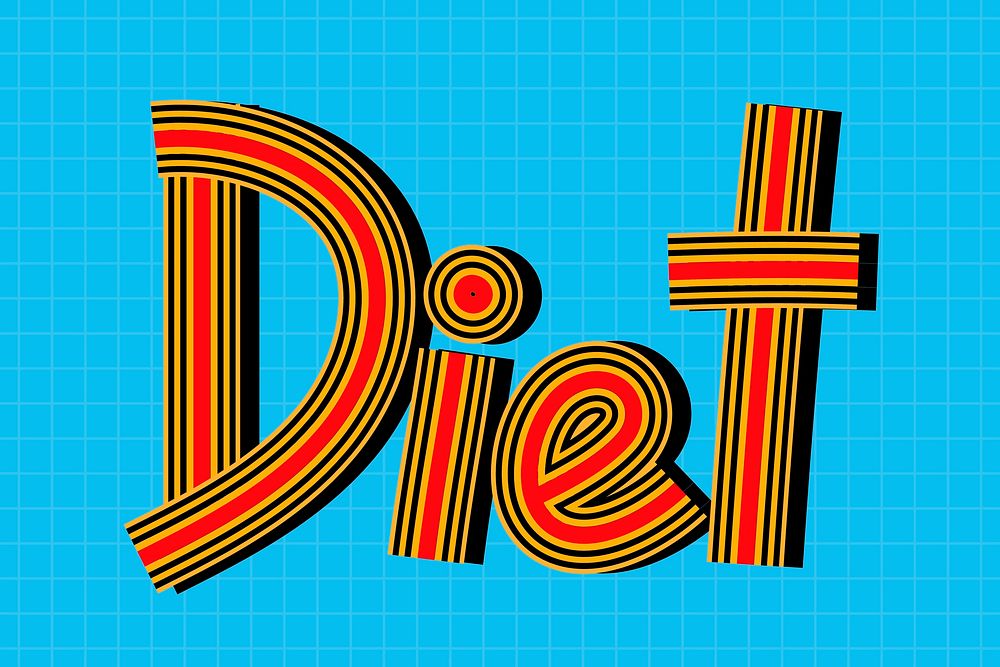 Retro doodle vector diet word concentric font typography