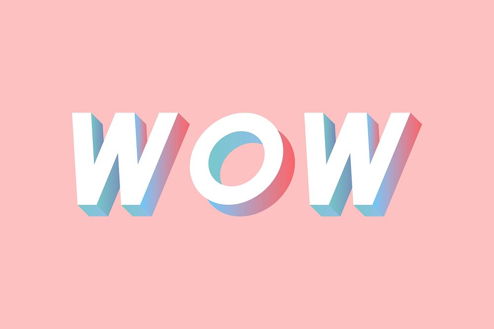 Wow lettering vector typography gradient isometric font