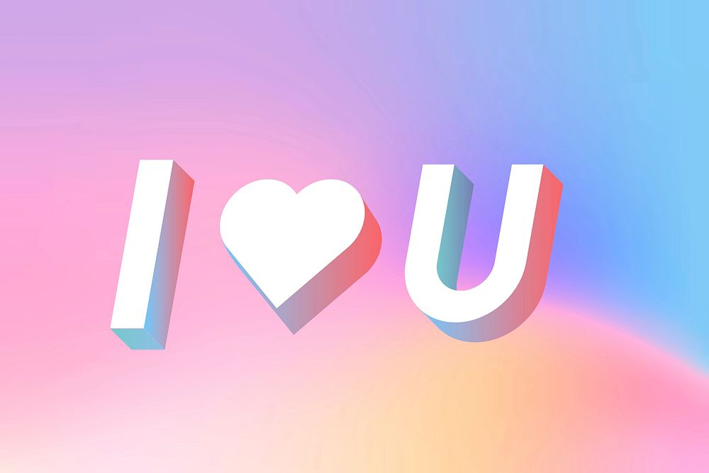 Isometric word I love you typography on a pastel gradient background vector