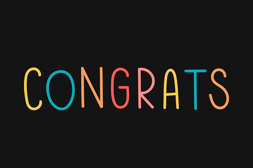 Colorful congrats typography on a black background vector