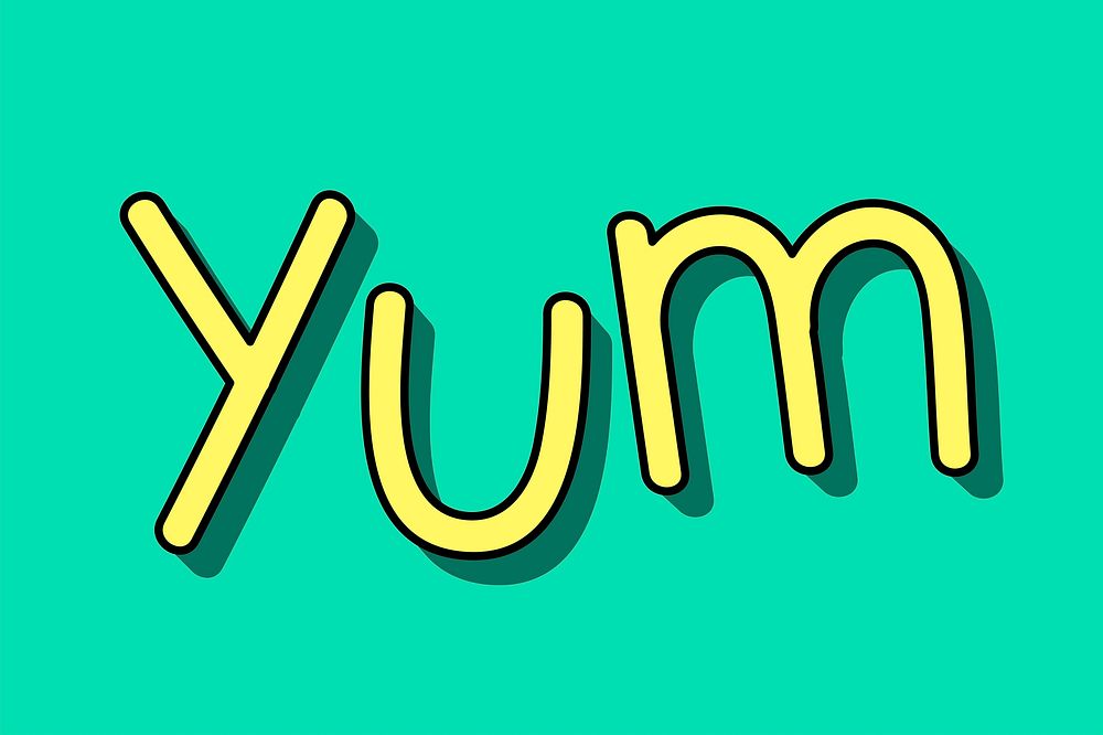 Yellow yum typography on a green background vector