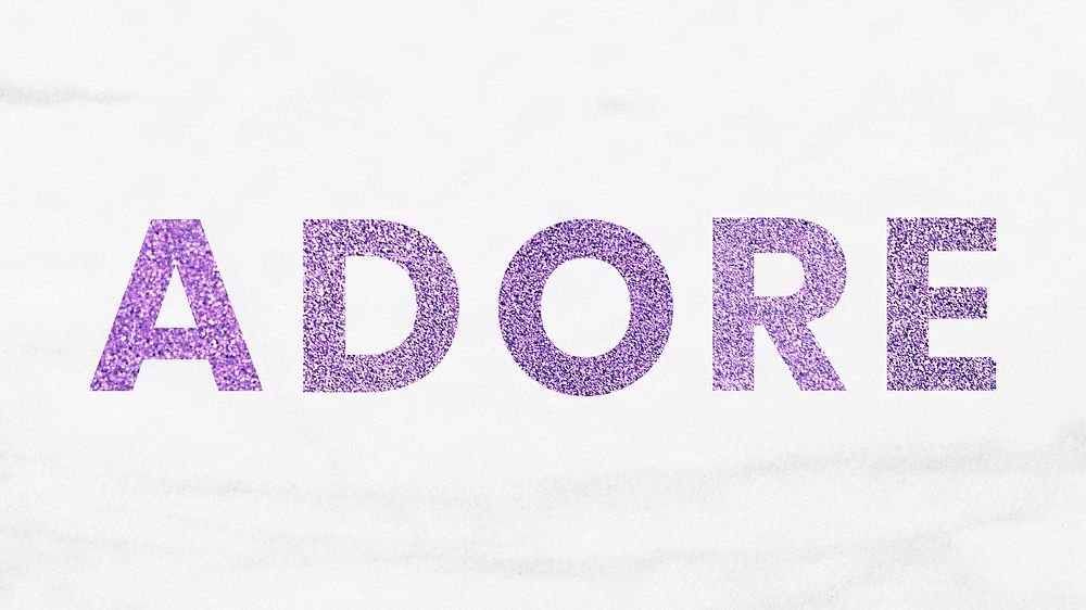 Glitter purple Adore typography white marble background