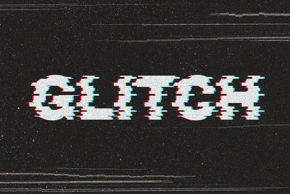 Glitch blurred effect typography on a black background