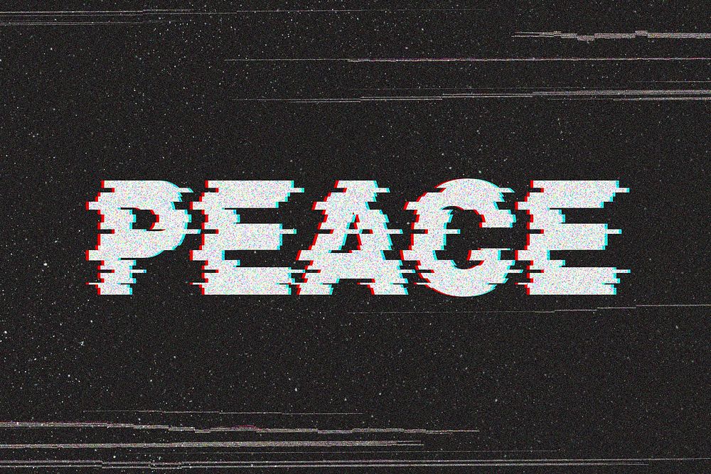 Peace glitch effect typography on black background