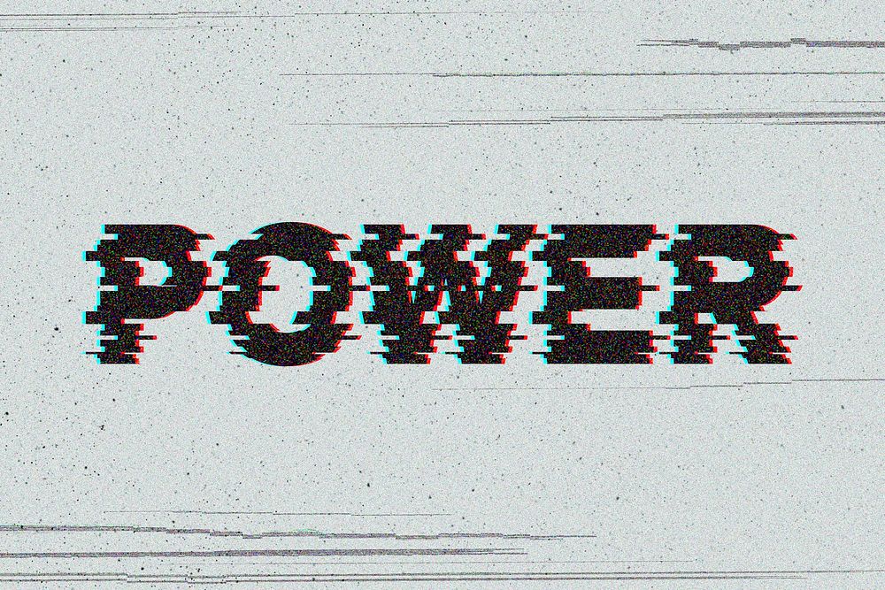 Power glitch effect typography on gray background