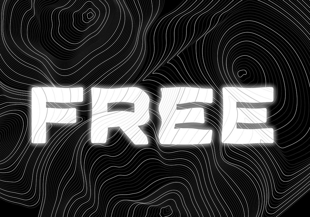 White neon free word topographic typography on a black background