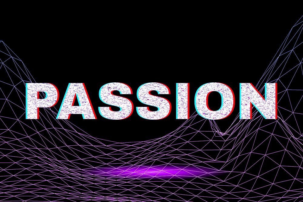 Synthwave futuristic grid style passion neon text font