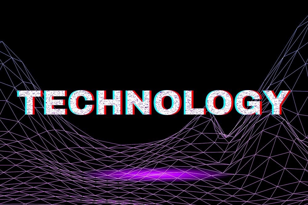 Synthwave style neon technology text typography