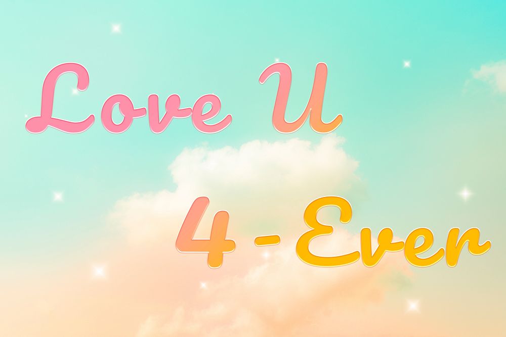 Love U 4-ever romantic word doodle font typography