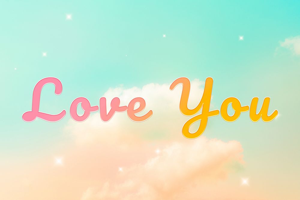 Love you romantic word doodle font typography