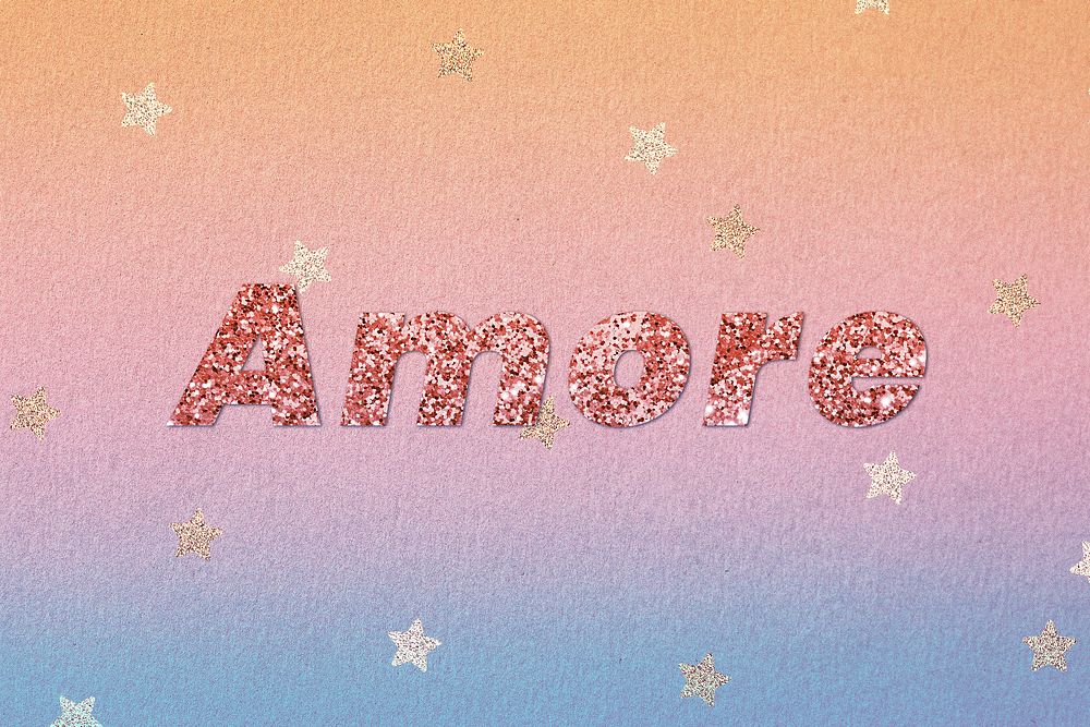 Glittery amore word typography font
