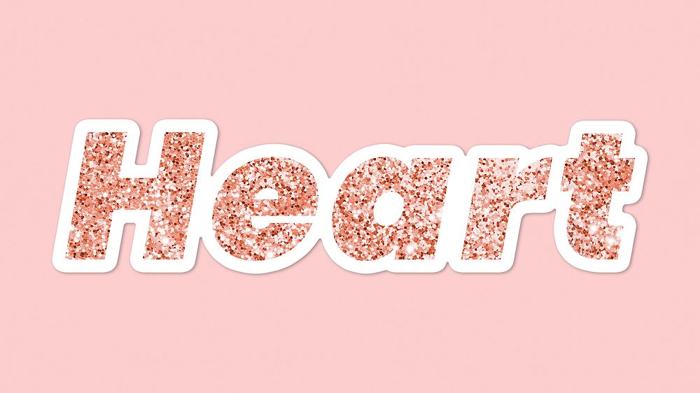 Glittery heart typography on pink background