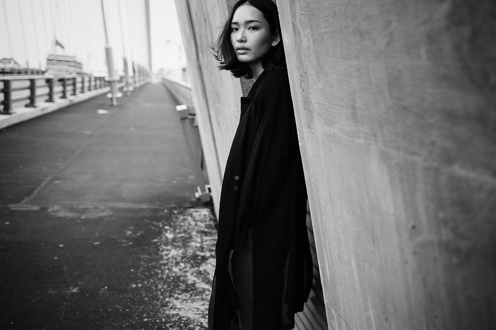 Fashion shoot of an Asian woman in the city