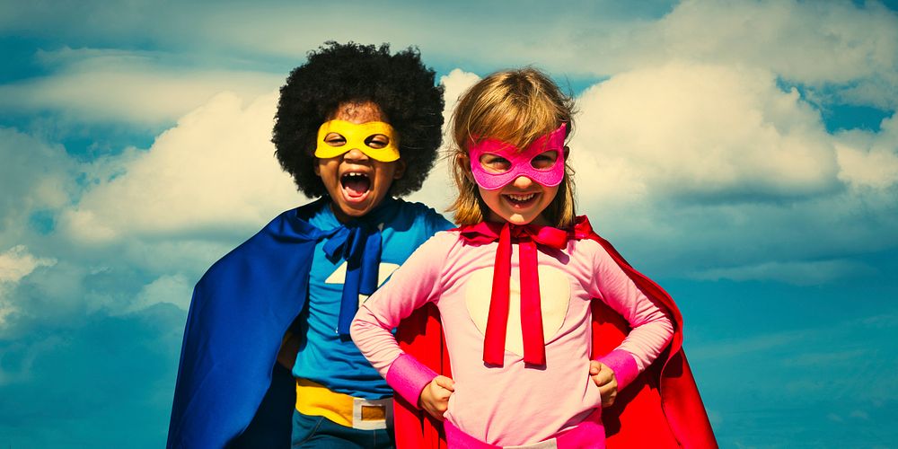Strong superhero kids with superpowers