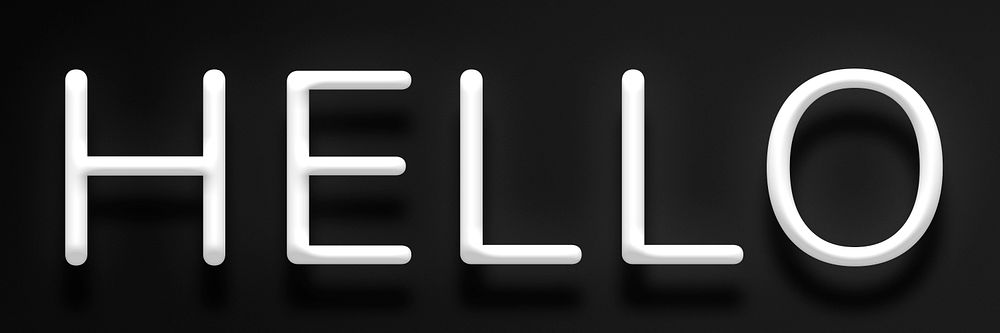 Glowing black neon hello typography