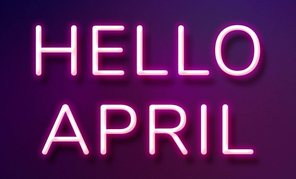Glowing purple Hello April neon text
