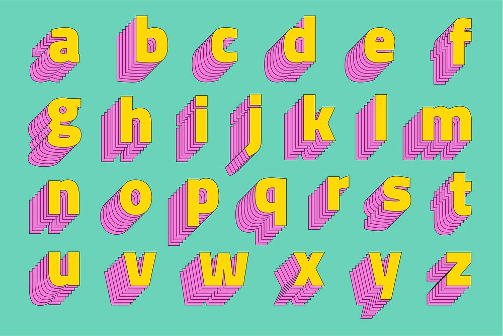 Alphabet set 3d vector stylized typeface