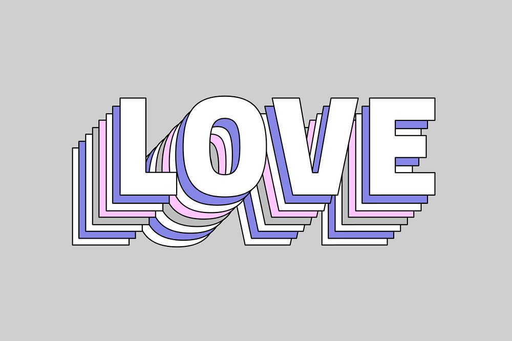 Vector love layered typography retro word