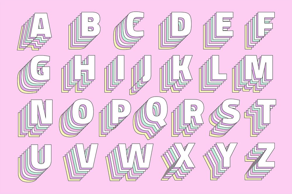 Alphabet set vector retro layered typography