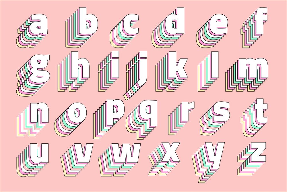 Pastel alphabet layered vector set typography