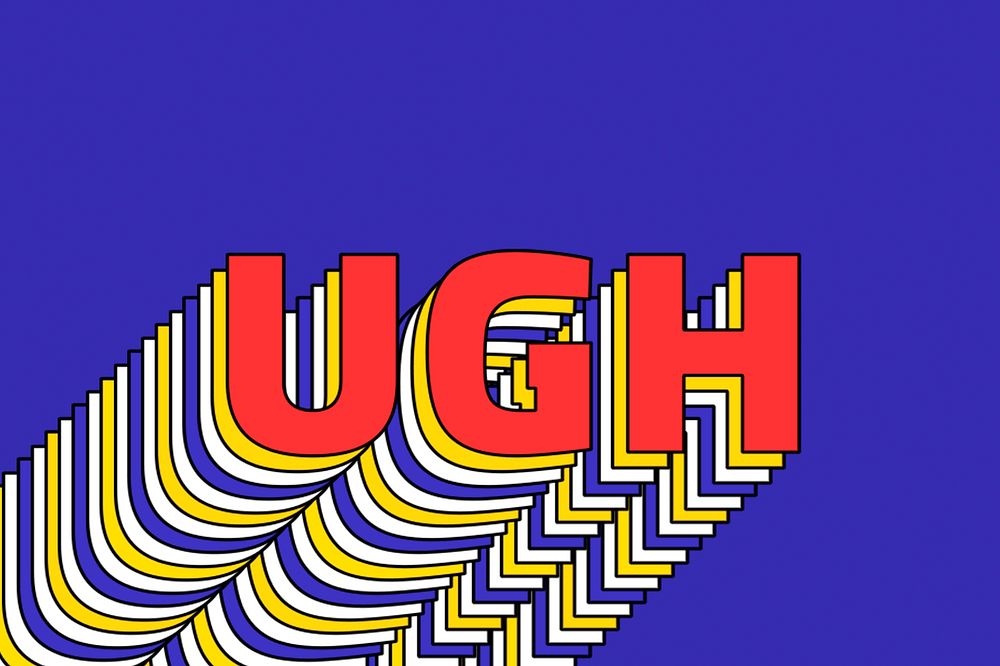 UGH layered word retro typography on blue