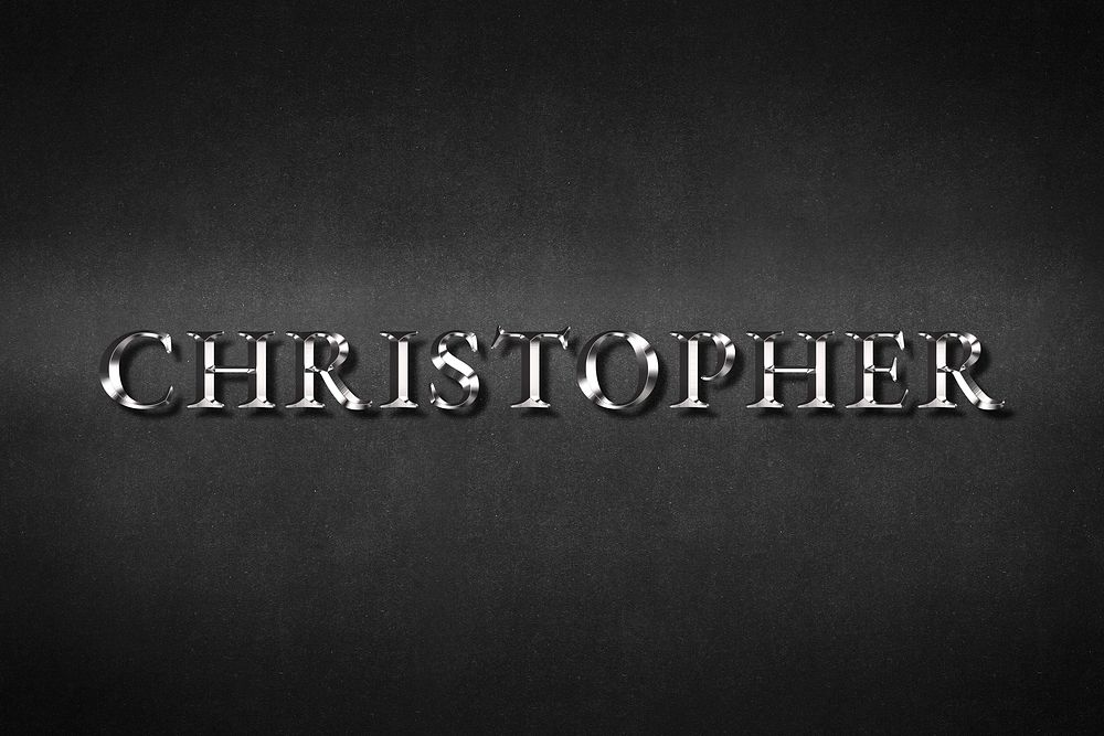 Christopher typography in silver metallic effect design element 