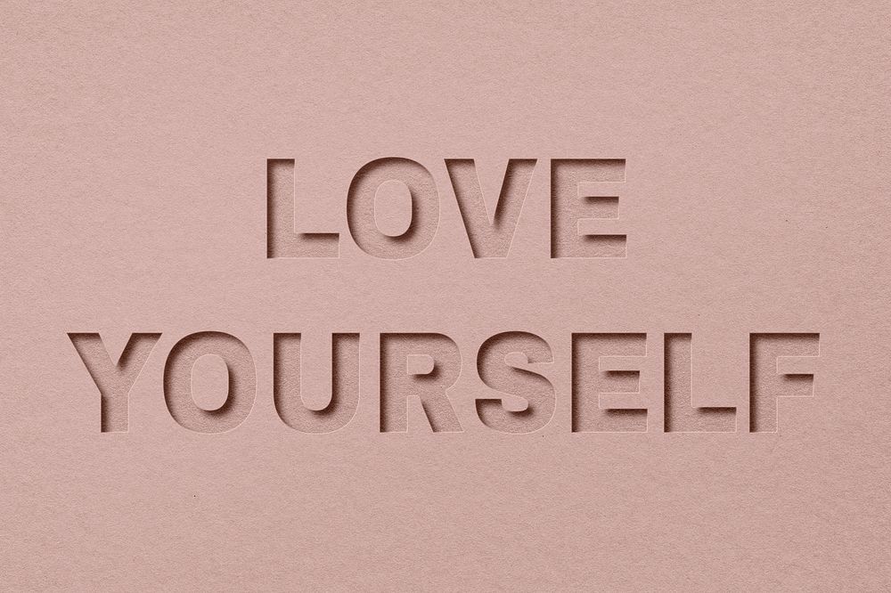 Love yourself text cut-out font typography