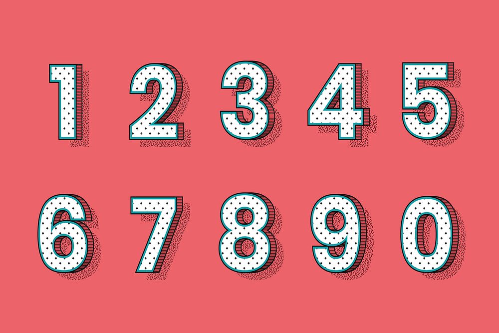 Isometric halftone font numbers 0-9 vector set